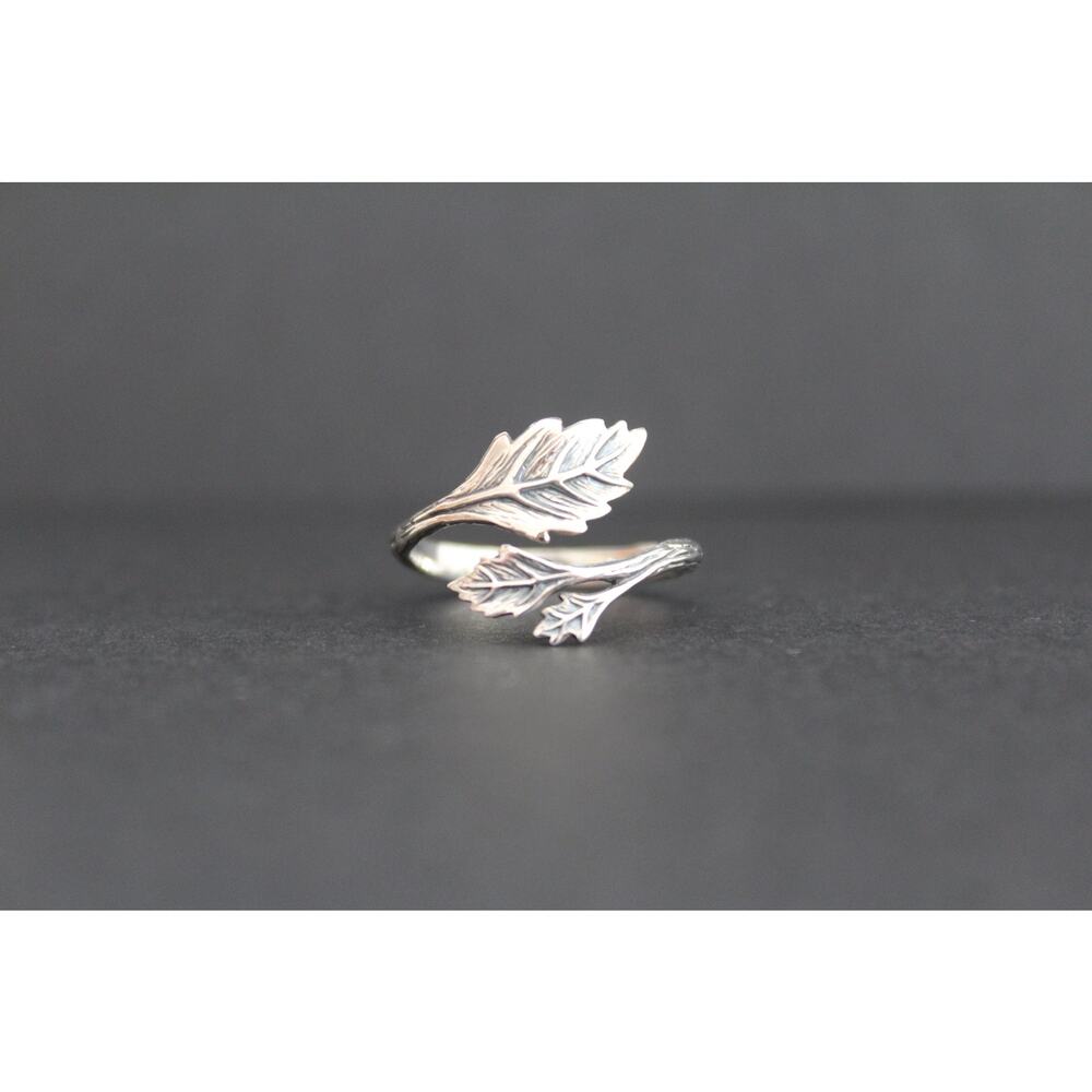 Sterling Silver Adjustable Leaf Ring, Silver Adju… - image 3